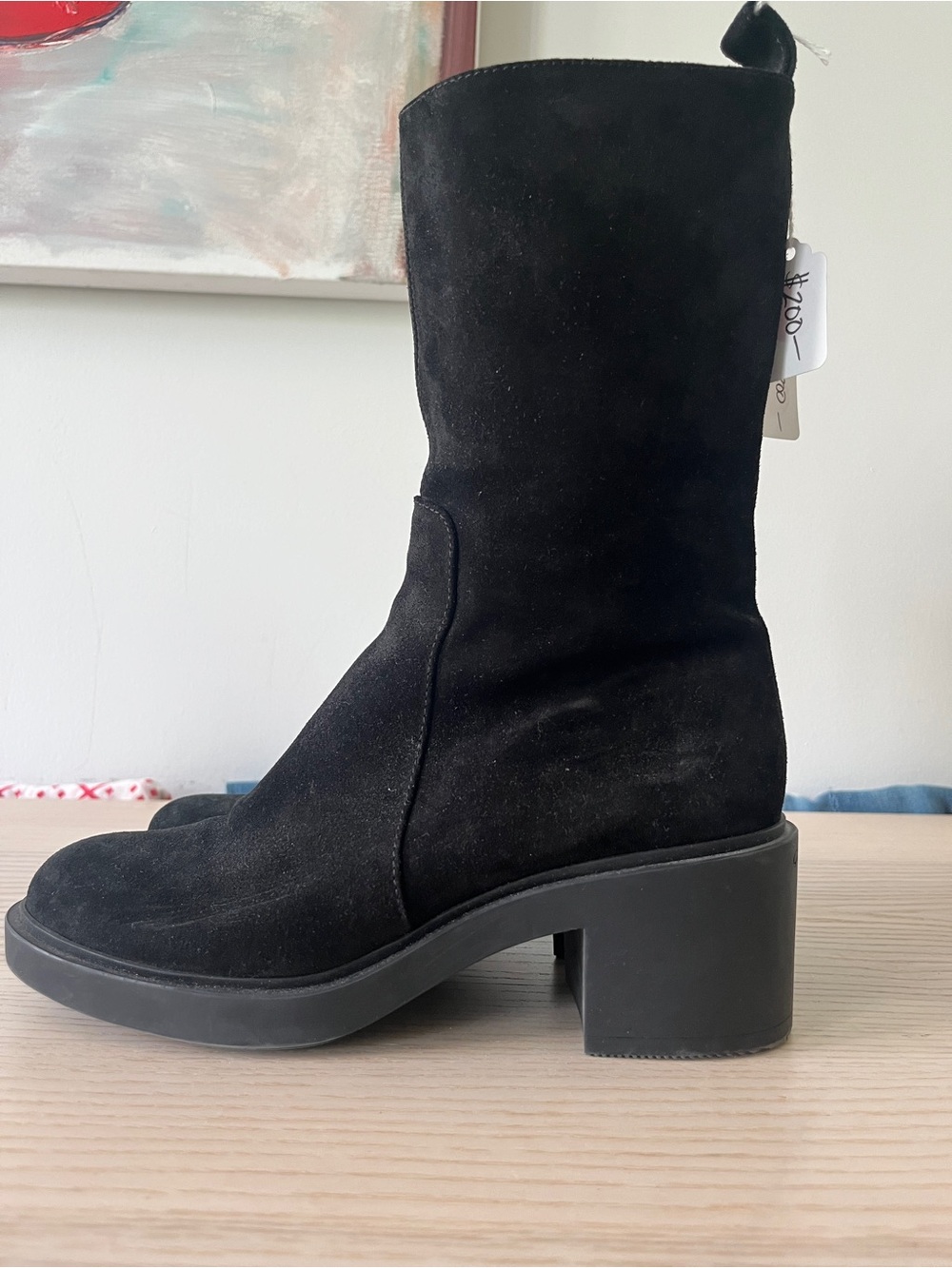 Gianvito Rossi Black Suede Mid-Calf Block Heel Boots